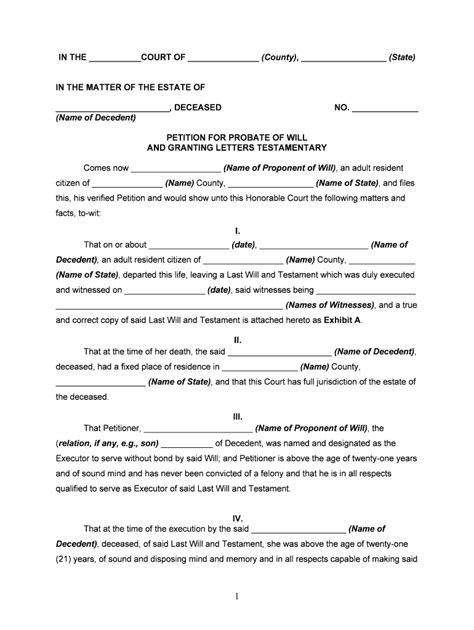 Petition For Probate Of Will Format Fill Online Printable Fillable