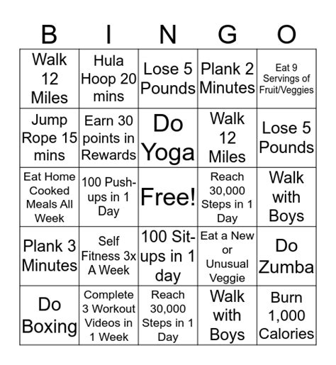 Workout Bingo Card