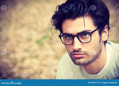 Close-up Portrait of a Handsome Young Man with Glasses Stock Image ...