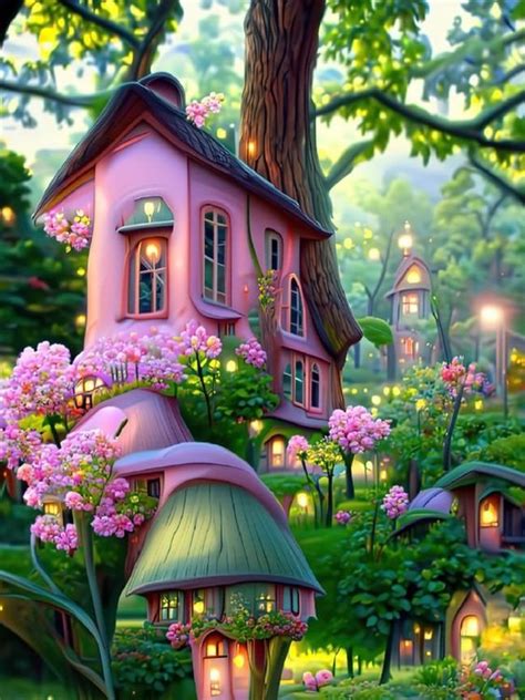 Solve Fantasy Tree House And Mini Cottages Jigsaw Puzzle Online With 80