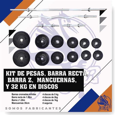 Kit De Pesas Barra Recta Barra Z Par De Mancuernas Discos Meses Sin