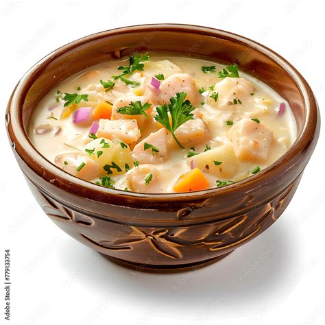 Scottish Soup Made With Smoked Haddock Potatoes And Onions Served In