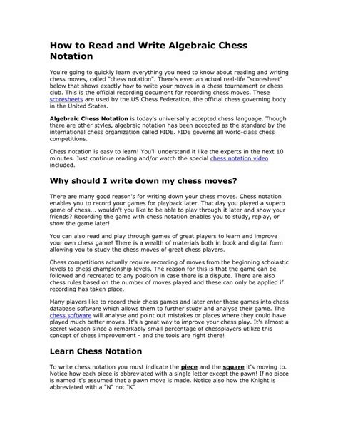 PDF How To Read And Write Algebraic Chess Notationbuffalotrail