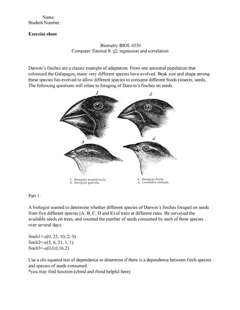 Tutorial Number Student Number Exercise Sheet Biometry Biol