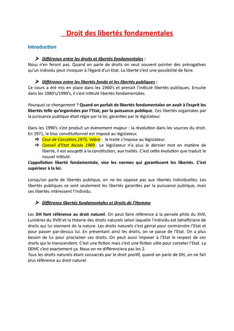 Libertés Fondamentales Droit Des Libertés Fondamentales Introduction