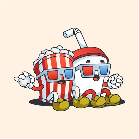 Premium Vector | Popcorn and soda cartoon watching movie caratoon vector