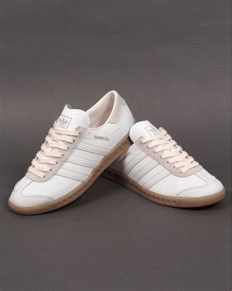 Adidas Hamburg White Trainers Leather Gum Originals 80s Casuals