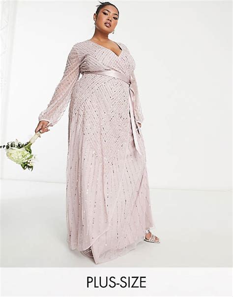 Frock And Frill Plus Bridesmaid Wrap Maxi Dress In Taupe Asos