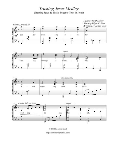 Trusting Jesus Medley By Jenifer Lynn Cook Piano Solo Digital Sheet