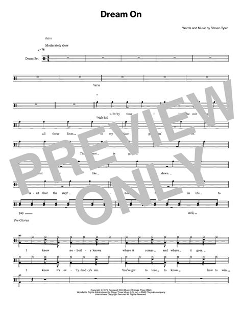 Dream On By Aerosmith Sheet Music For Drums Playalong At Sheet Music Direct