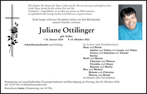 Traueranzeigen Von Juliane Ottilinger Allg Uer Zeitung