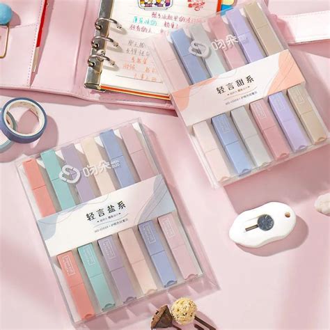 6Pcs Macaroon Morandi Colour Highlighter Pen Set Super Soft Double Head