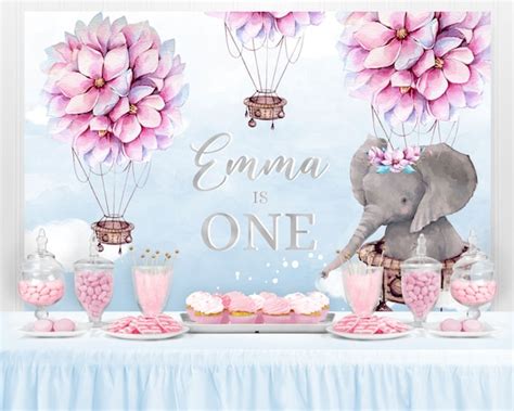 Elephant Backdrop Elephant Party Elephant Baby Shower Elephant Birthday Backdrop Hot Air