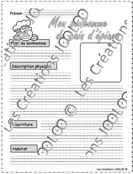 Écriture descriptive dirigée Bonhomme de pain d épices TPT