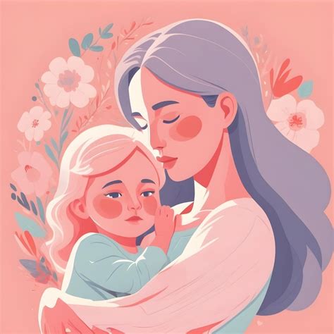 Ilustración De Feliz Día De La Madre Con La Madre Y Sus Hijos Abrazados