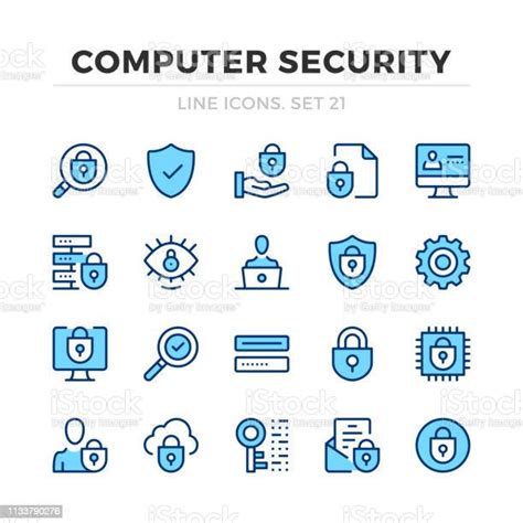 Computer Security Vector Line Icons Set Data Protection Cybersecurity