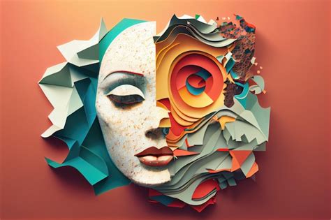 Ilustración de collage de cara tridimensional con varios materiales y