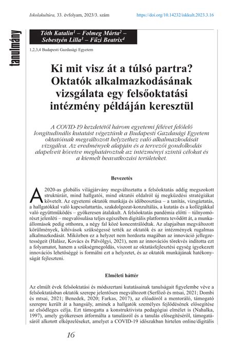 PDF Ki mit visz át a túlsó partra Oktatók alkalmazkodásának