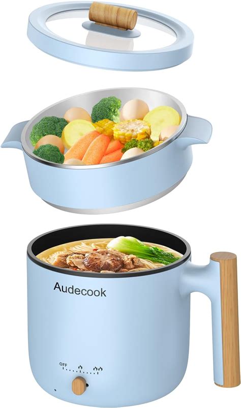 Amazon Audecook Hot Pot Electric With Steamer 1 8L Portable Mini Travel Cooker