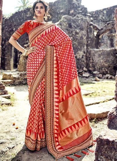 Buy Red Color Pure Banarasi Silk Wedding Wear Saree In Uk Usa And Canada