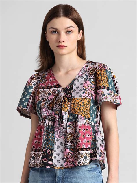 Buy Only Assorted Floral Print Tie Up Neck Cotton Top Tops For Women