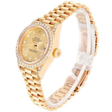 Rolex President Datejust 26mm Yellow Gold Diamond Ladies Watch 69238 Diamond Watches For Men