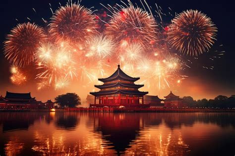 Premium Photo Traditional Chinese Fireworks Illuminating The Night