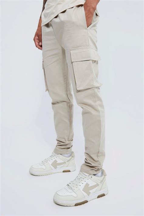 Mens Elastic Waist Skinny Fit Cargo Trouser Boohoo Uk