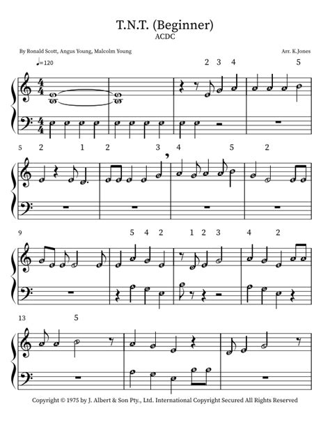 Tnt Arr Kristen Jones By Acdc Sheet Music For Easy Piano At