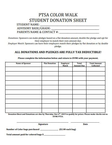 Donation Sheet 10 Examples Format Pdf