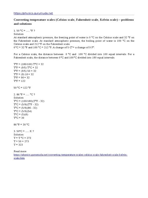 Converting Temperature Scales Kelvin Scale Celsius Scale Fahrenheit Scale Problems And