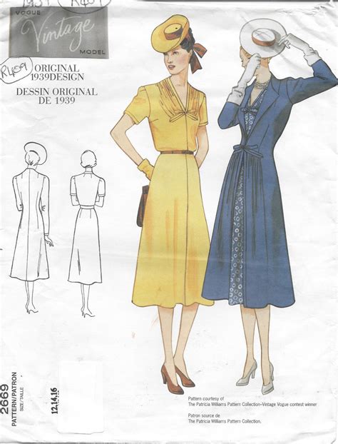 1939 Vintage VOGUE Sewing Pattern DRESS COAT Bust 34 36 38 R409