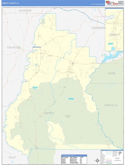 Liberty County, FL Zip Code Wall Map Basic Style by MarketMAPS - MapSales.com