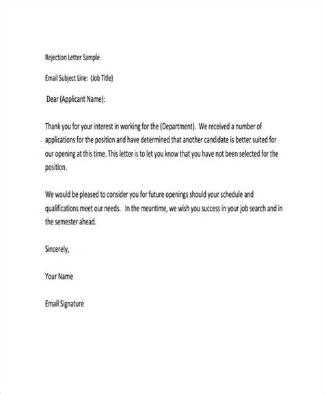 Employment Application Rejection Letter Database Letter Template