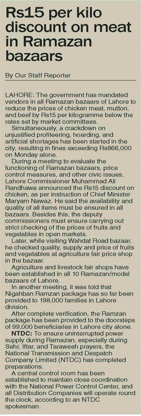 Dawn Epaper Mar Rs Per Kilo Discount On Meat In Ramazan