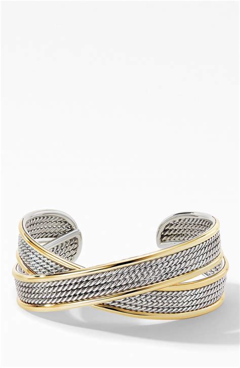 David Yurman Origami Narrow Crossover Cuff Bracelet With K Yellow