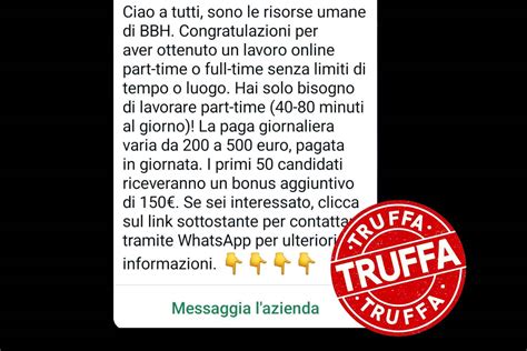 Risorse Umane BBH La Truffa Con La Falsa Offerta Di Lavoro Su WhatsApp