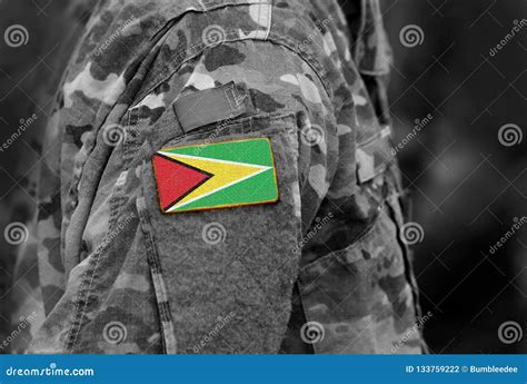 Flag of Guyana on Soldier Arm. Flag of Co-operative Republic of Stock ...