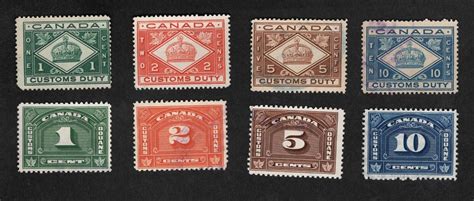 Canada 8 Different Used Customs Duty Revenues Stamps Canada Stamp