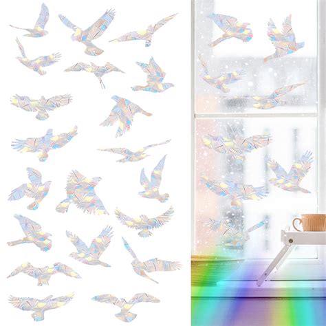 40Pcs Birds Rainbow Bird Window StickersReusable Prism Bird Window