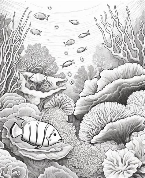 Premium Photo | Drawing of a fish and coral reef scene with a variety ...