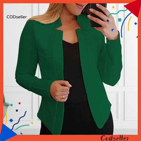 Cods Long Sleeves Solid Color Slim Fit Women Blazer Office Work Notched Collar Open Stitch