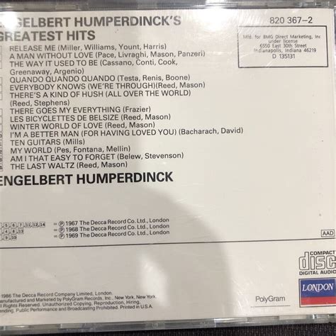 Greatest Hits By Engelbert Humperdinck Cd Ebay