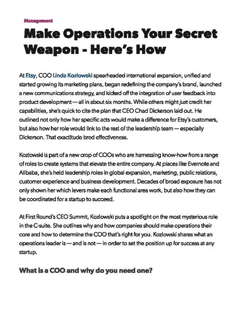 First Round Review - Make Operations Your Secret Weapon - Here s How