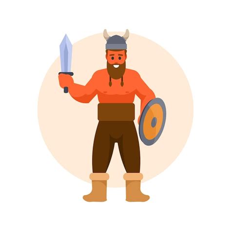 Guerrero vikingo con espada y escudo ilustración vectorial en estilo