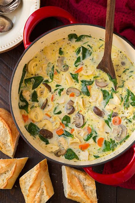 Creamy Chicken Spinach And Mushroom Tortellini Soup Cooking Classy