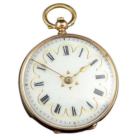 Antique Ladies 9k Gold Pocket Watch Floral Fob Watch For Sale At 1stdibs