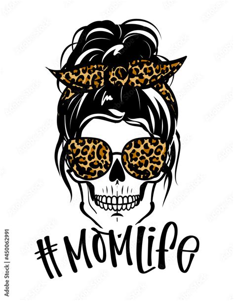 Momlife Beautiful Woman Skull With Aviator Sunglasses And Cheetah