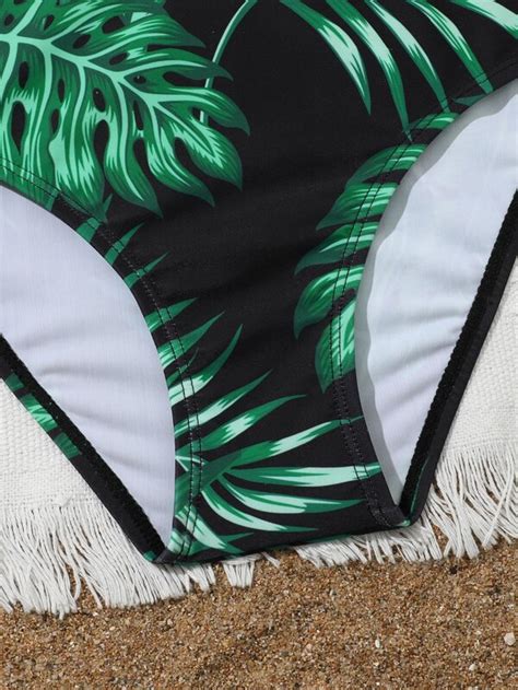 Girls Tropical Print Bikini Swimsuit With Cover Up Pants Shein Usa