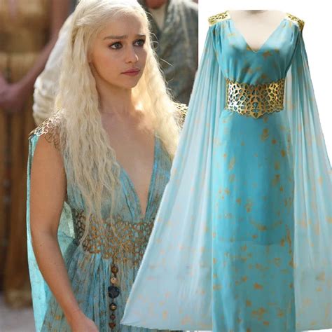 Game Of Thrones Daenerys Targaryen Costume Blu Cosplay Dress Fantasia Drago Parrucca Di